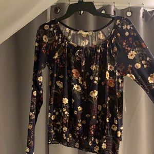 loose fitting dressy shirt with flowers. navy blue from PINK  (x small)